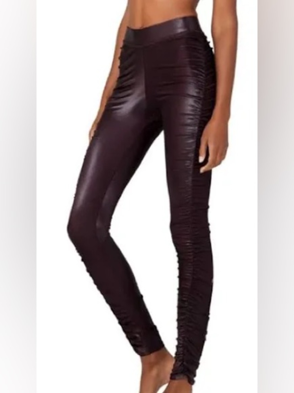 Alo Yoga High-Waist Cinched Leggings Oxblood Burgundy Liquid Shine Small